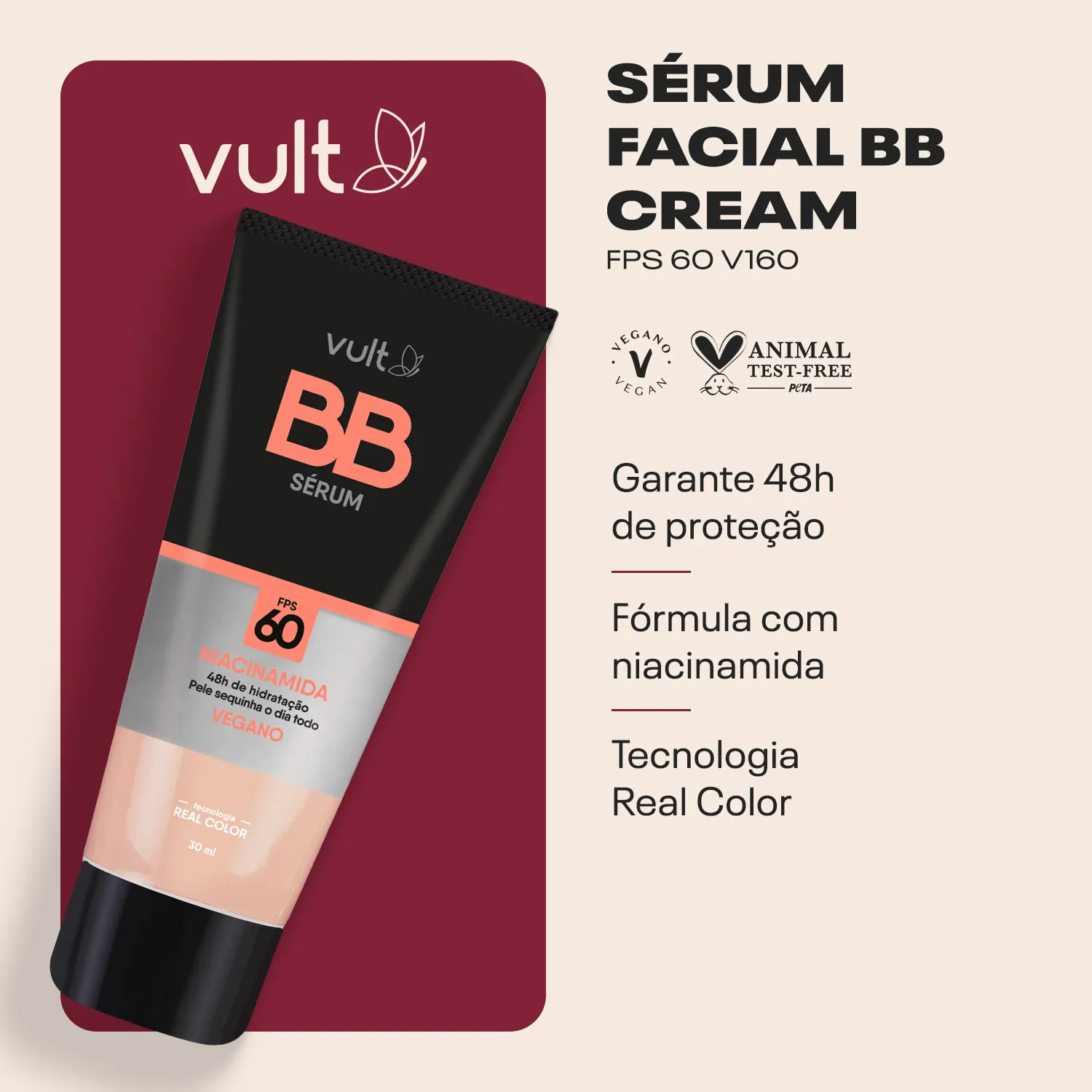 BASE SERUM FACIAL BB COM NIACINAMIDA COR V160 VULT FPS 60 BOTICARIO 30ML